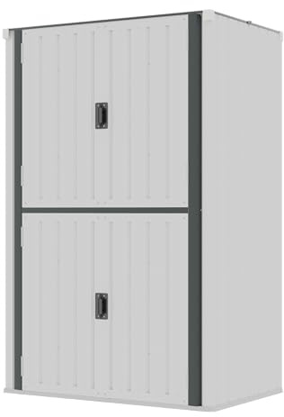 YODOLLA Gartenschrank Geräteschuppen mit verstellbaren Einlegeböden | Wetterfester Außenschrank | Metall-Garagenschrank| 118x76x178cm, Weiß
