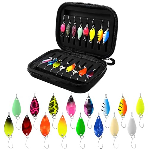 16 Pièces Cuillère Peche Truite,Cuillers Ondulante 3cm,Accessoires pour appâts à Truite,Leurres Pêche Brochet Saumon pour la pêche en Eau Douce et en Mer