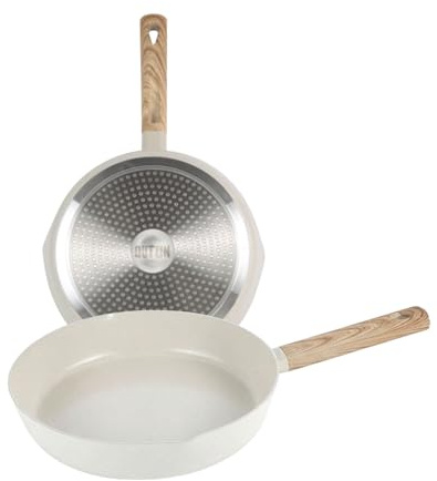 INDE QUTTIN - Sartén Ecook 20 cm Antiadherente Cerámica PFAS Free, Aluminio Reciclado, Sin Tóxicos, Apta para Inducción Gas Vitro Eléctrico Halógeno, Mango Detalle en Madera