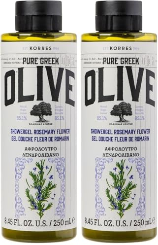 KORRES OLIVE ROSEMARY FLOWER Duschgel für Frauen & Männer, bewahrt die Feuchtigkeit der Haut & reinigt sanft, mit extra nativem Olivenöl, dermatologisch getestet & vegan, 250 ml (Packung mit 2)