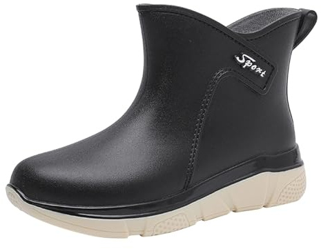 Generisch Stivali corti da donna, in gomma, comodi, antiscivolo, impermeabili, larghi, per la pioggia, lavoro, pesca, giardinaggio, stivali da pioggia, Nero , 40 EU
