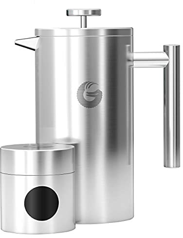 Coffee Gator Cafetiere French Press plus Mini Jar Canister, Double Walled Insulated Coffee Press with Stainless Steel Filter, Hot Cold Brew Tea Maker, 1 Liter (4-8 Cups)
