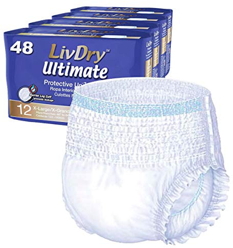 LivDry Ultimate XL Adult Incontinence Underwear, High Absorbency, Leak Cuff Protection, X-Large, 48-Pack