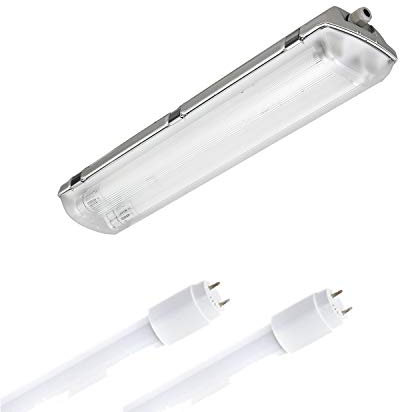 ELG Leuchten LED Feuchtraumleuchte 60cm 2x 6,6Watt 4000K Neutralweiß 2x800lm Feuchtraumwannenleuchte Kellerleuchte Werkstattleuchte Polycarbonatabdeckung und Edelstahlverschlüssen Nassraumleuchte