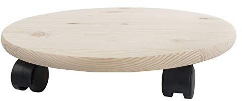 WooDeeDoo Round Wooden Plant Pot Trolley Smooth Top Unfinished Pine Rolling Dolly Indoor Planter Caddy Decorative Wheel Base DIY Craft Stand 35 x 35 x 7 cm