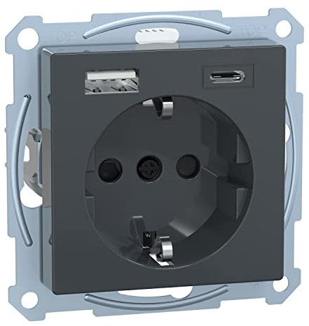 Schneider Electric Merten Schuko-USB-Steckdose, USB-Typ A+C, Unterputz, System M, anthrazit, Artikelnummer MEG2367-0414