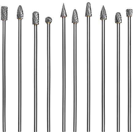 Bestgle 10 Pezzi Set di Frese Rotanti in Acciaio al Carburo di Tungsteno a Doppio Taglio, Set di Frese Rotanti per Metallo con Gambo da 3mm per Lucidatura Metalli, Incisione, Foratura