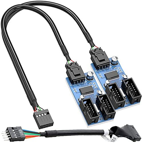 Xiatiaosann Motherboard USB 2.0 9pin Header 1 to 4 Extension Hub Internal Splitter - Converter USB Female to 4 Female Connector Cable Adapter Port Multiplier, 30cm/12 inch