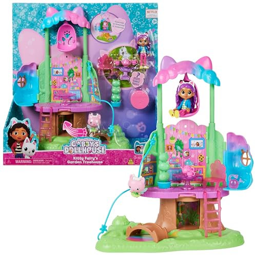 Gabby‘s Dollhouse, Kitty Fees Garten Spielset, verwandelbares Baumhaus mit Lichtern, Gabby & Katzen Figur, 3 Möbelstücken, 1 Überraschungsbox & 5 Zubehörteilen, geeignet für Kinder ab 3 Jahren
