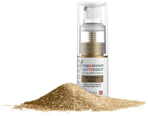 Sugarflair Pump Spray Powder Puff Glitter Dust Extreme Gold - Lebensmittelfarbe Kuchen Dekoration, Nicht-Aerosol Spray Glitter für Kuchen, Cupcakes und mehr - 10g