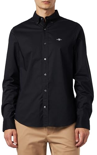 GANT Slim Poplin-skjorta för män, smal passform, svart, M