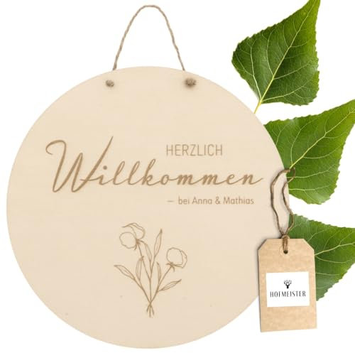 HOFMEISTER® Rundes Türschild Herzlich Willkommen - personalisierbar, Geschenk zum Einzug, Richtfest, Einweihung, 20 cm
