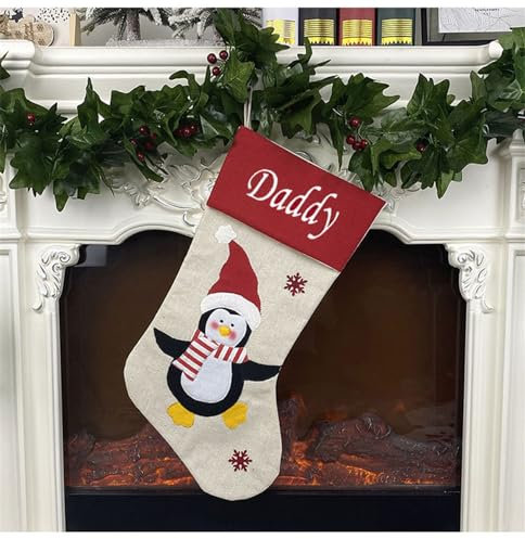 yky Weihnachtssocken zum aufhängen mit Namen,weihnachtsstrumpf personalisiert, personalisierte weihnachtsstrümpfe (Penguin,Personalisierter Name)