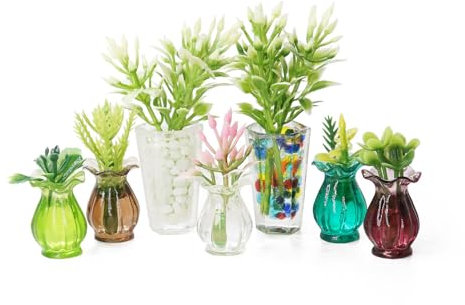 Odoria Miniature 1/12 Plantes en Pot 2Pcs et Vase à Fleurs 5Pcs Accessoire Maison de Poupée