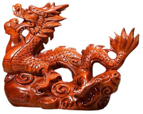 Cabilock Chinesische Tierkreiszeichen Figuren Drachen Figuren Feng Shui Statue Skulptur 10cm Holz Drachenfigur Dekofigur Auto Reichtum Deko 2024 Neujahr Schreibtisch Büro Tischdeko