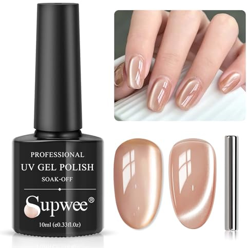 SUPWEE Cat Eye UV Gel Nagellack Mondlicht Geleerosa Cat Magnetischer Nagellack mit Magnet Holografisch Glitzer Katzenauge Gel Maniküre für Nail Art Salon Gellack 10 ml
