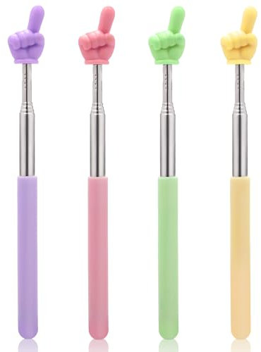 4uds Punteros Telescópicos para Maestros, Puntero de Pizarra Blanca Retráctil Varilla Señaladora Extensible con Dedo para Oradores Presentación Aula Oficina (4 Colores)