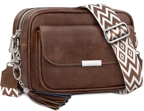 NEWIROVE Crossbody Bag Damen Leder Umhängetasche Damen Mittelgroß Handtasche Schwarz mit Breitem Gurt Verstelbaar Schultertasche Damen Mit Fransen Für den Einkauf Auf Reisen Casual