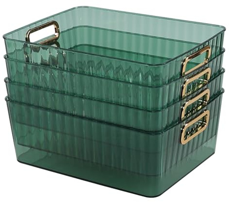 Vadidiya Clear Storage Bins, Plastic Baskets For Storage, Pantry Organizer Containers, 4 Packs, Green