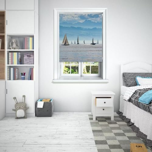 Lister Cartwright Photographic Blackout Roller Blinds For Bedroom Windows - (60 x 160 cm) Easy to Fit Polyester Roller Blinds For Windows With Child Safety Included - Scenic Sailing