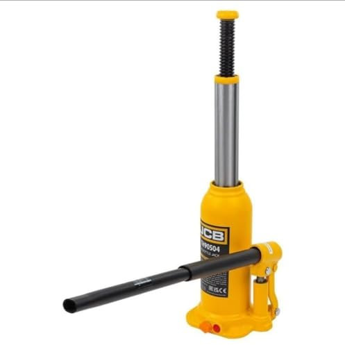 JCB 5 Tonne Automotive Hydraulic Bottle Jack, 402mm Maximum Lift - Equipped with an adjustable height screw - Steel plate design - 3 year Warranty