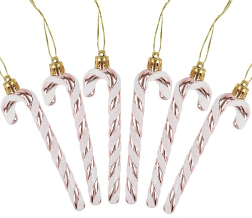 DERAYEE 6 Stück glitzernde Zuckerstangen aus Kunststoff für Weihnachten, Neujahr, Partyzubehör (Roségold und Weiß)