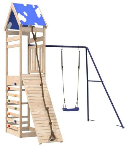 vidaXL Spielturm, Klettergerüst mit Kletterwand Seil Schaukel, Kinder Kletterturm Spiel-Zubehör für Garten, Holz Spielplatz Spielhaus, Massivholz Kiefer