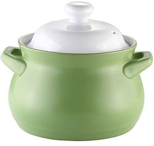 Grande cocotte avec couvercle, couvercle à double poignée en céramique pure, soupière, soupe, cocotte ronde en céramique, casserole en argile, pot en terre cuite, verte, 2,2 l