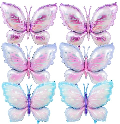 6 Pieces 39 Inches Butterfly Balloons - Large Gradient Butterflies Foil Mylar Balloons for Birthdays, Garden, Spring Decorations, Butterfly-Themed Events, Baby Shower, and Wedding Party Supplies