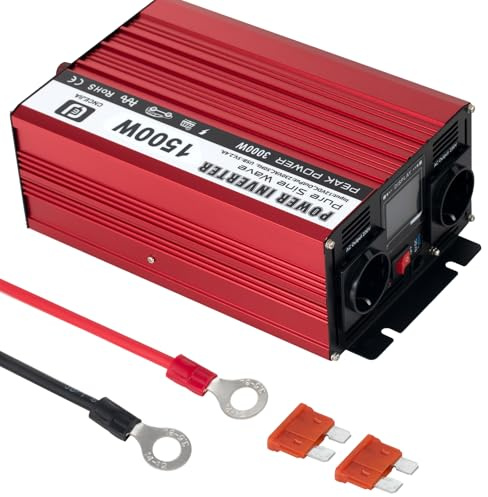 CNCEJIA 1500 W WInverter, WInverter 12 V till 230 V växelriktare ren sinusvågspänningsomvandlare DC-växelriktare DC-växelriktare Notebook Monitorer Dator-TV-apparater