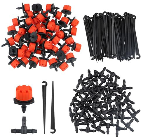 Garten BewässerungsSystem, 50 Einstellbare Micro Drip Tropfer+50 T-Steckverbinder+50 Gartenschlauch-Erdanker, Garten Micro-Drip-System für Landschaft Flower Bed Terrasse Pflanzen (150 Stücke)