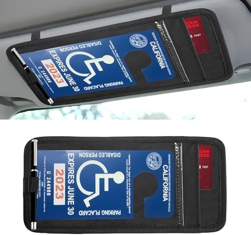 Hbxdeco Porta Targhetta per Disabili per Visiera Auto, Protettore per Cartello di Parcheggio Disabili per Parasole Auto, Porta Cartello per Parcheggio Disabili con Porta Penna, Slot per Schede di Note