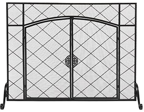 ZXXDSMYF Kaminschirm, Kaminschirm, Feuerschutzschirm, kleines Gitter, Kaminschirme, dekorativer Doppeltür-Quadrat-Funkenschutz, Schmiedeeiserner Zaun, Kamin-Funkengitter