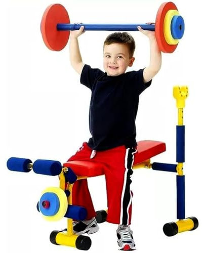 SHAIRMB Hantelbank-Set FüR Kinder, Hantel-Set FüR Spaß Und Fitness FüR Kinder, Fitness-TrainingsgeräTe FüR Kinder, Verstellbares Hantel-Spielzeug-Set, Hantelbank-Set, FüR Jungen,A