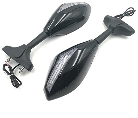 ZiYouao Motorrad Spiegel Motorradzubehör Blinker Arrow Integrierte Rückspiegel Fit for Yamaha YZF FZR 600 1000 R1 R6 FZ1 FZ6 Lenkerendenspiegel(Noir)
