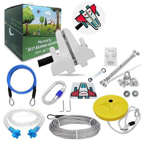 Seilrutsche Kinder Outdoor Slackline Outdoor, 24m 80FT Zipline Adventure Games seilbahn Kinder Outdoor, bis 150kg beständig, Seilrutsche für den Garten, Roter Flugzeugstil