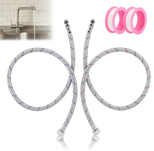 Tapvai 2 Stück Anschlussschlauch Armatur G3/8 x M10, 80cm, Mit 2-Rollen Versiegelter Schlauch, Flexschlauch 3/8, Flexschlauch Armatur für Küche Badezimmer Toiletten Wasserrohre Von Warmwasserbereitern