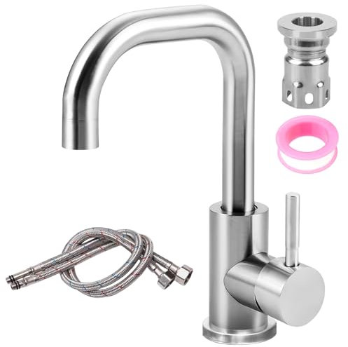 Rubinetto da bagno in acciaio inox, girevole a 360°, rubinetto per lavabo, rubinetto per acqua calda e fredda, miscelatore per bagno, WC e cucina (colore spazzolato)