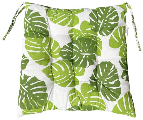duoyif Cojín para Sillas de Cocina 40x40x8cm Cojines para Silla de Jardín, Patrón de Hoja Verde, Cojin de Asiento Decorativo de Algodón Lino, Cojines para Sillas Interior Exterior 1pieza (Hoja)