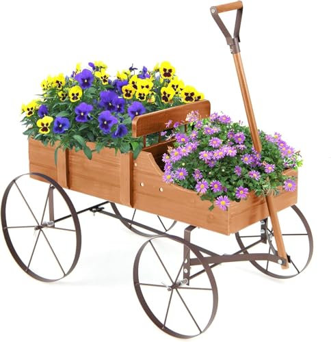 FANTASK Carro de madera con ruedas de metal, 62 x 34 x 60 cm, color naranja