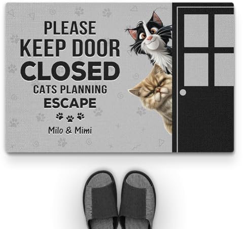 Personal Chic Personalised Door Mat - Please Keep Door Closed - Welcome Mat, Custom Door Mat, Funny Cat Doormat, Gifts for Cat Lovers (#2)