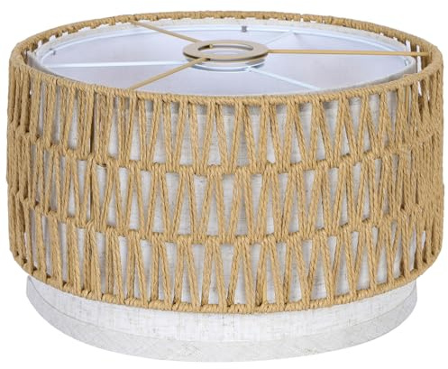 OUTON Boho Rattan Lamp Shades for Floor Lamps, 12.5 Top x12.5 Bottom x 7.5 High, Easy Assembly Rattan & Linen Double Lampshades for Table Lamps & Bedside Lamps (1.65 Spider)