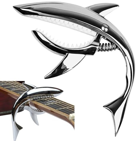 Shark Capo Guitar Capo for Acoustic Guitar 6 String,Durable and Personalized Guitar Accessories (Silver)