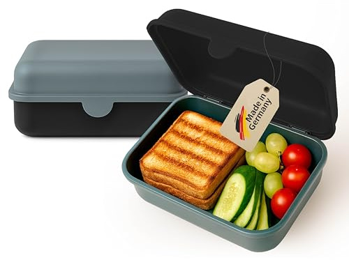 MEBY Set med 2 matlådor – matlåda för barn och vuxna – BPA-fri, diskmaskinssäker, mikrovågsugnssäker – robust snackslåda/frukostlåda med utbytbart lock (svart och grå)
