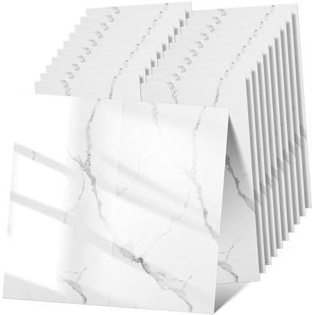 Veemoon 40 feuilles Panneaux Muraux Auto Adhésifs Étanches Effet Marbre Décoration Murale pour Cuisine et Salle de Bain Stickers Imitation Carreaux Faciles à Poser