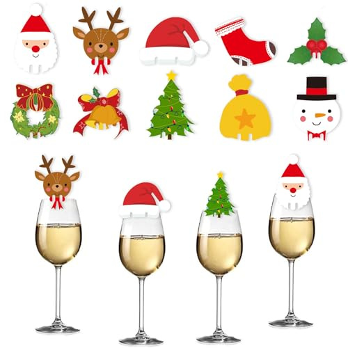 100pcs Christmas Wine Glass Markers, Cup Charms & Drink Decoration Cards – Novelty Fun Mug Décor, Tabletop Stickers for Xmas Festive Tasting Party Supplies & Dinner Table Accessories