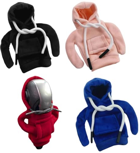 LAKPYN 4 Piezas Sudadera Marchas, Funda para pomo palanca cambios, Sudadera con Capucha para Palanca de Cambios, Hoodie Car Gear Shift Cover Decoración