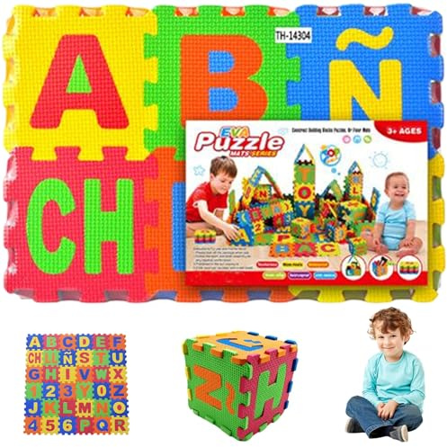 36 Tiles Puzzle Carpet, 31x31 EVA Foam Baby Mat for Floor Interlocking Spanish Alphabet Foam Puzzles Mat for Play & Exercise Play for Babies and Toddler, Random Color Mats for Kids