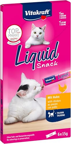 Vitakraft Liquid Snack, golosina para Gatos, Snack cremoso para Gatos, con Pollo y taurina, en Sobres Individuales, favorece los Ojos y el corazón (1 Paquete de 36x 15g)