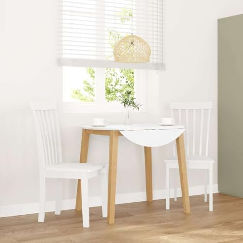 Hoopleep Esszimmerstühle 2 STK. Weiß Massivholz Gummibaum, Ergonomisches Design, 43x50x94 cm, Stabile Küchenstühle, Moderne Holzstühle für Esszimmer & Wohnzimmer